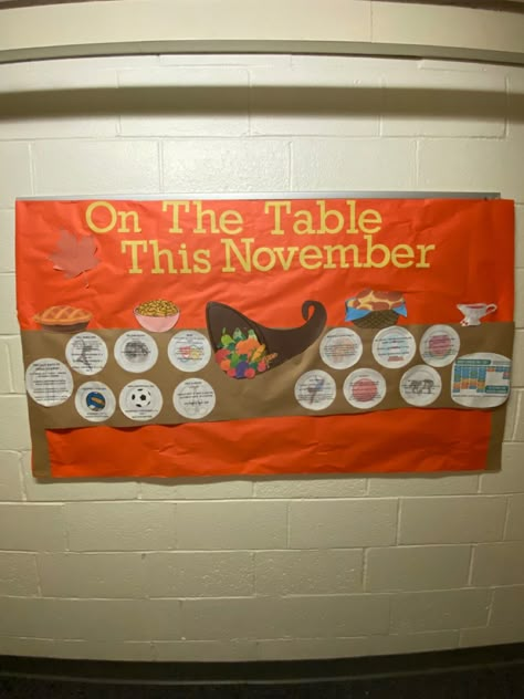 RA bulletin board On the Table this November Menu Bulletin Board Ideas, Thanksgiving Table Bulletin Board, November Interactive Bulletin Boards, Thanksgiving Mental Health Bulletin Board, November Mental Health Bulletin Board, Thanksgiving Ra Board Ideas, Ra Bulletin Boards Thanksgiving, Thanksgiving Bulletin Board Ideas Ra, Thanksgiving Ra Bulletin Boards