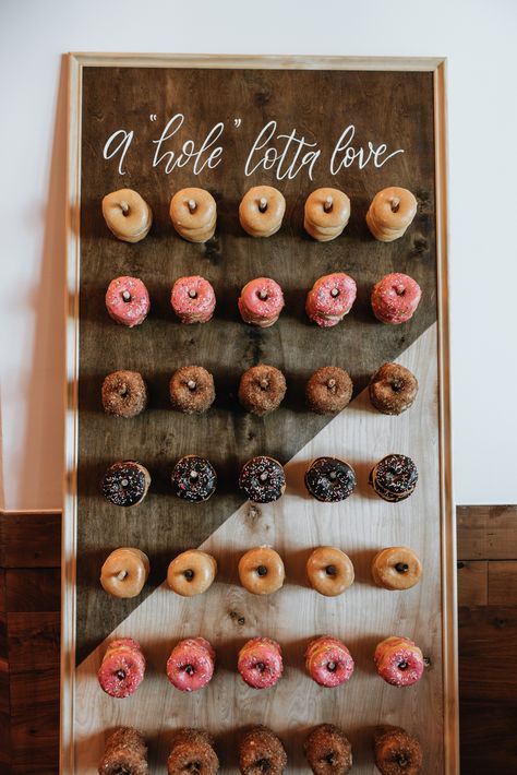 Wedding Donut Wall: Homemade Wooden Dessert Display Donut Wall Wedding, Donut Display, Wedding Reception Guest, Wedding Donuts, Donut Wall, Wedding Dessert Table, Weddings By Color, Future Wedding Plans, Brunch Wedding