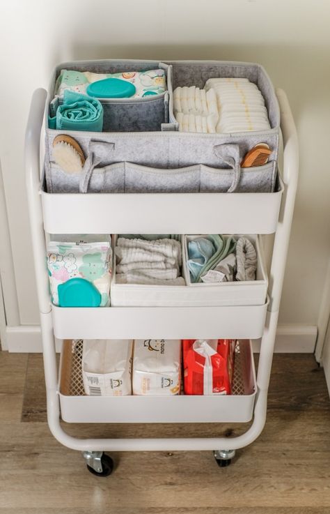 These nursery organization ideas for small spaces are amazing! Try these easy DIY storage hacks. You’ll be organizing your baby supplies like a pro. You have to see this three tier utility cart, it’s perfect for storing diapers, wipes, and all the baby essentials. #joyfullygrowingblog #organization #baby #nursery Organization Ideas For Small Spaces, Uppfostra Barn, Perlengkapan Bayi Diy, Storage Hacks Diy, Organization Systems, Baby Nursery Organization, Baby Nursery Diy, Baby Nursery Inspiration, Baby Room Organization