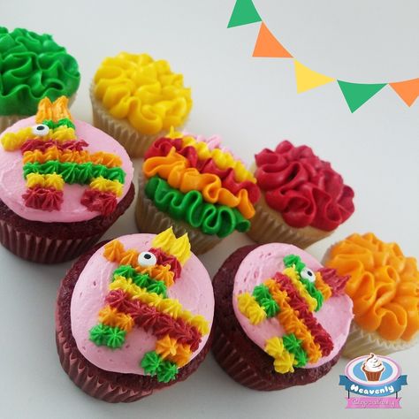 Three Esta Cupcakes, Piñata Cupcakes, Pinata Cupcakes, Taco Twosday, Cupcake Wars, Fiesta Theme Party, Fiesta Theme, Party Fun, 15th Birthday