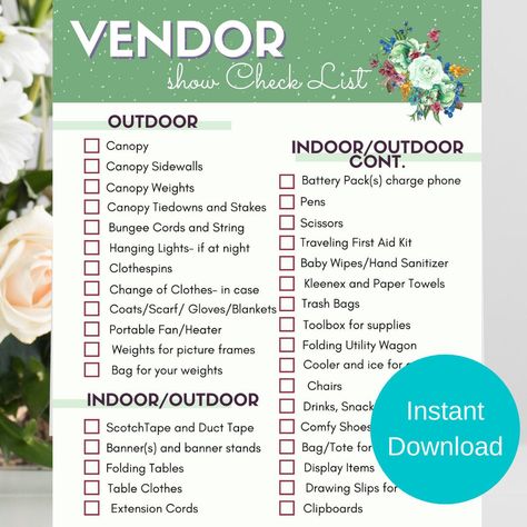 Excited to share this item from my #etsy shop: Craft Show Checklist Printable, Direct Sales Checklist, Instant Download, Art Fair, Vendor Show checklist, flea market checklist, Festival Market Checklist, Craft Fair Vendor, Event Checklist, Vendor Booth Display, Craft Fair Booth Display, Vendor Table, Craft Show Booths, Vendor Displays, Event Booth