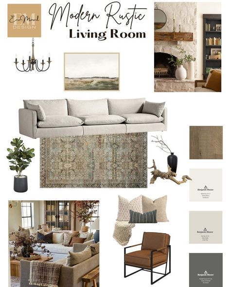 Rustic Mood Board, House Color Schemes Interior, Mountain Living Room, Western Living Room, Modern Rustic Living Room, Rustic Home Interiors, Modern Rustic Homes, Modern Rustic Decor, Rustic Modern Kitchen