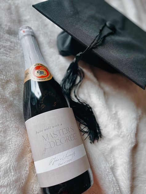 Graduation champagne with a masters degree custom label Degree Picture, Masters Graduation Pictures, Prayer Vision Board, Masters Degree Graduation, Vision Board Pics, Degree Gift, Masters Graduation, Teaching Degree, Vision Board Images