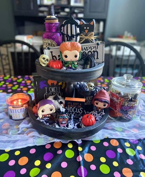 Hocus Pocus Tiered Tray Decor, Hocus Pocus Table Decor, Hocus Pocus Tiered Tray, Hocus Pocus Halloween Decor, Hocus Pocus Decorations, Fall Disney, Goth House, Disney Halloween Decorations, Season Decorations