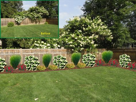 Adding plants along a fence line gives it nice texture and color.  It is amazing the difference a few plants can make. Landscape Ideas Along Fence Backyards, Burm Landscaping With Fence, Along The Fence Landscaping, Best Flowers For Fence Line, Shrubs Along Fence Line, Flower Garden Along Fence Line, Landscape Ideas Along Fence, What To Plant Along Fence Line, Landscaping Along Fence Line Backyards