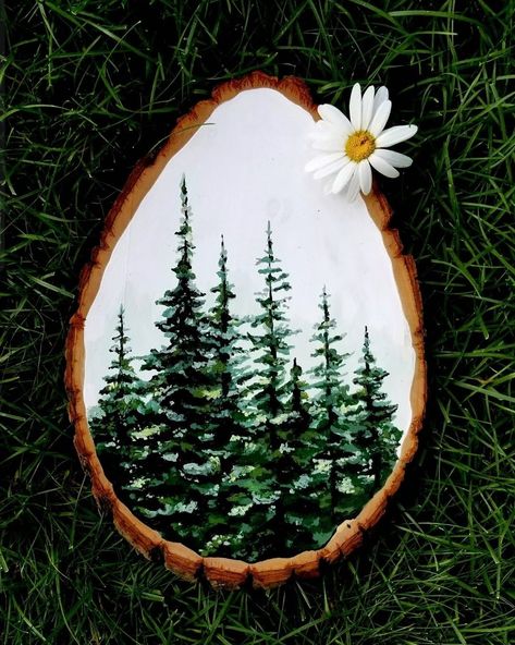 Hand Painted Wood Slice Forest Scene Wood Painting, Wood Slice, Rustic Décor - Etsy Wood Slice Art, Wood Slice Crafts, Wooden Slices, Wood Painting Art, Wood Burning Crafts, Painting Wood, Wood Circles, Wood Slice Ornament, Wood Christmas Ornaments