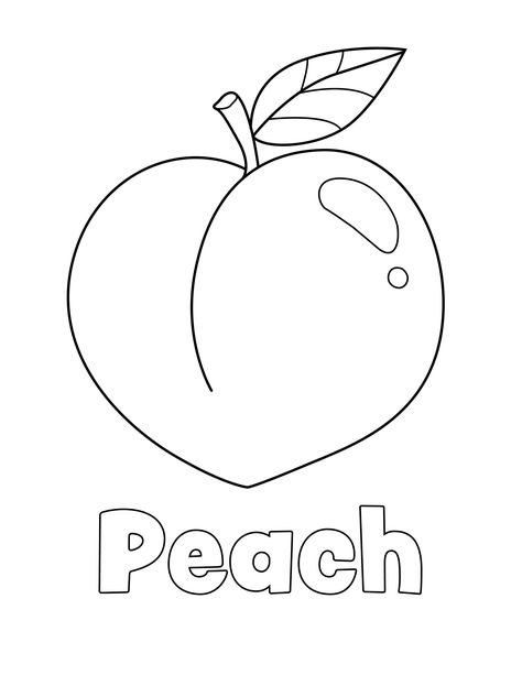 Peach Coloring Page from LittleBeeFamily.com Fruit Printables Free Coloring Pages, Peach Activities For Kids, Veggie Coloring Pages, Peach Drawing Cute, Fruit Stencils, Peach Template, Peach Coloring Page, Fruits Sketch, Peach Craft