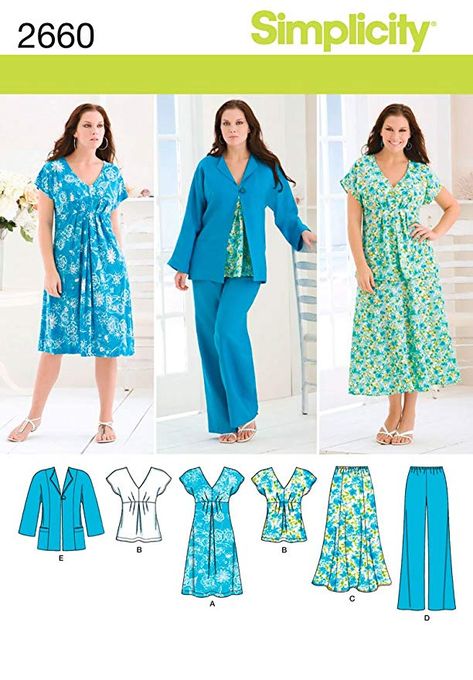 Simplicity Pattern 2660 Womens Skirt, Pants, Dress or Top and Jacket Sizes 20W-28W Plus Size Sportswear, Mode Tips, Plus Size Patterns, Plus Size Sewing, Easy To Sew, Top Sewing Pattern, Simplicity Sewing, How To Hem Pants, Simplicity Sewing Patterns