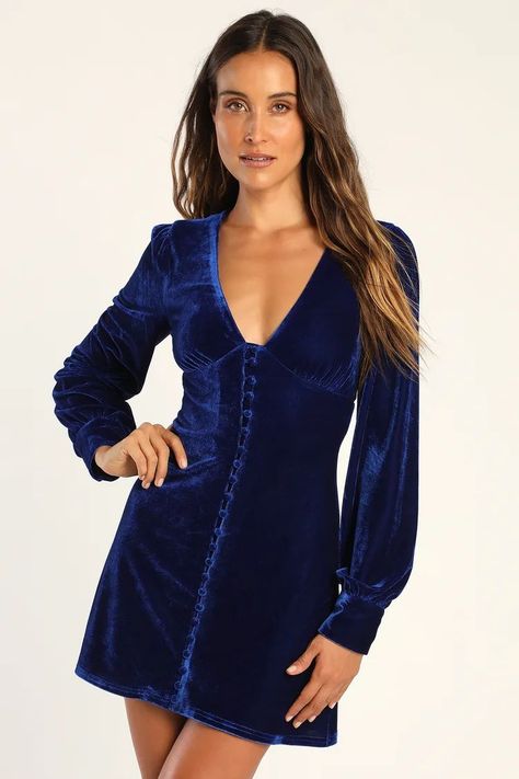 Blue Velvet Dress Long, Royal Blue Lace Dress, Gathered Bodice, Long Sleeve Velvet Dress, Blue Velvet Dress, High Neck Mini Dress, Black Ruffle Dress, Blue Shift Dress, Long Sleeve Dress Formal