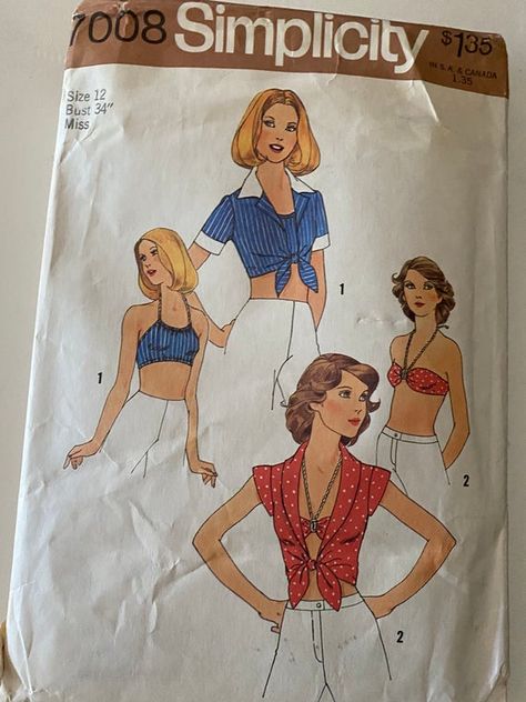 70s Halter Top Pattern, Halter Top Bra, Midriff Top, Vintage Vogue Patterns, 1970s Sewing Patterns, Vintage Vogue Sewing Patterns, Boho Crop Tops, Tied Shirt, Scale Pattern