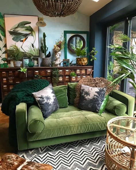 I have a few changes planned for this space over the next couple of weeks...that’s if I’ve managed to measure the walls correctly . Hubby… Dark Boho Living Room, Green Furniture, Green Sofa, Quotes Tattoos, Bedroom Vintage, Boho Living, Boho Living Room, Home Design Decor, Boho Home