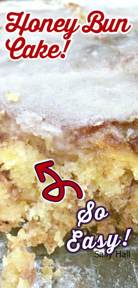 Honeybun Cake Recipe, Sweet Potato Honey, Cinnamon Bun Cake, Brown Sugar Cake, Cherry And Almond Cake, Homemade Yellow Cake, Coconut Poke Cakes, Honey Bun Cake, Brown Sugar Cakes