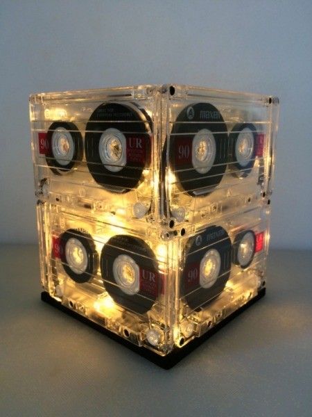 Making a Cassette Tape Lamp | ThriftyFun Cassette Tape Crafts, Cassette Tape Art, Tape Wall, Cassette Audio, Romantic Gifts For Him, Box Tape, Tape Art, Relationship Gifts, Diy Upcycle