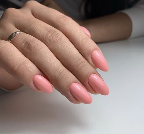 Almond Nails Peach Color, Salmon Nails, Peach Nails, Solid Color Nails, Coral Nails, Hello Nails, Color Nails, Bride Nails, Oval Nails