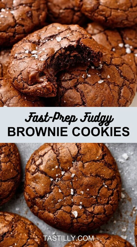 This effortless One Bowl Fudgy Brownie Cookies recipe transforms classic brownies into flavorful fresh-baked cookies. With rich chocolate flavor, a fudgy center, crisp edges, and a shiny, crinkly top, all-in-one- cookies are perfect to satisfy your sweet tooth. Fudgy Brownie Cookie Recipe, 2024 Cookies, Classic Brownies, Pastry Ideas, Cooks Country, Christmas Cookie Recipes Holiday, Bakery Treats, Sweat Treats, Dippin Dots