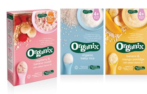 Organix, Britain's first organic baby food range approached Dragon Rouge to refresh the brand. Baby Food Packaging, Cereal Packaging, Organic Cereal, Kids Packaging, Food Benefits, Benefits Of Organic Food, Dragon Rouge, Baby Products Packaging, Organic Baby Food