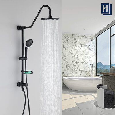 Kohler Rain Shower System, Matt Black Bathroom Fittings, Large Rain Shower Head, Black Shower Faucet, Rain Shower System, Adjustable Shower Head, Dual Shower Heads, Primary Bathroom, Shower Niche