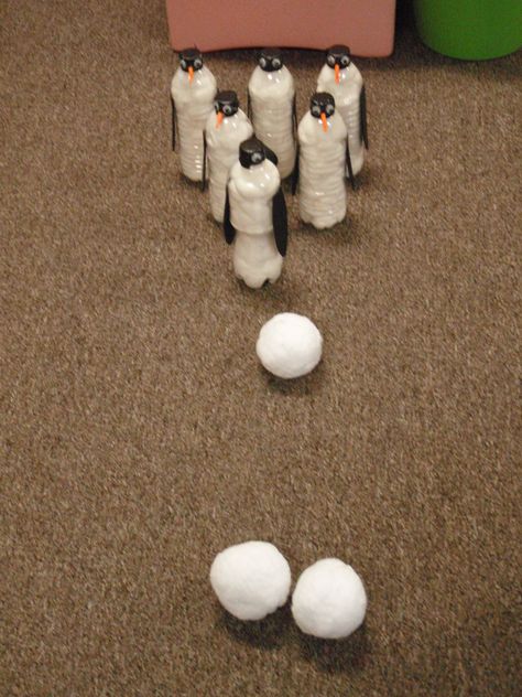 Penguin Gross Motor Activities, Penguin Playdough, Penguin Bowling, Penguin Games, Polar Bear Theme, Winter Activities For Toddlers, Penguin Activities, Penguin Day, Penguin Theme