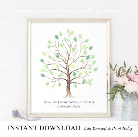 INSTANT DOWNLOAD Editable Anniversary Fingerprint Tree Art Gift, Thumbprint Tree Guest Book Alternative, Birthday Party Keepsake Gift Ideas - Etsy Hong Kong Wedding Fingerprint Tree, Thumbprint Guest Books, Baby Shower Fingerprint, Thumbprint Art, Thumbprint Tree, Pumpkin Tree, Fingerprint Art, Fingerprint Tree, Tree Signs