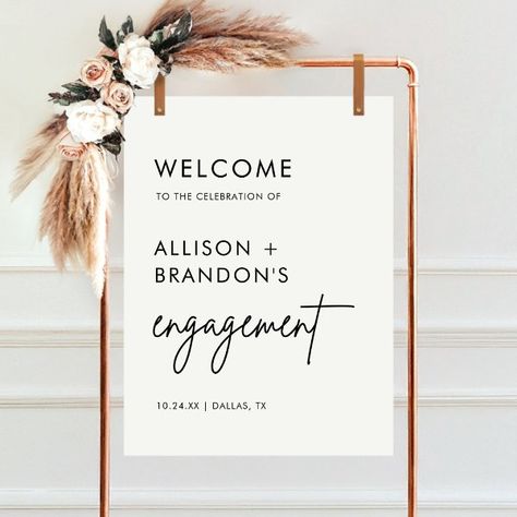 Minimalist Modern Engagement Party Welcome Sign Welcome Sign Engagement, Modern Engagement Party, Engagement Party Welcome Sign, Engagement Party Sign, Engagement Party Planning, Engagement Signs, Party Welcome Sign, Sweet Rain, Engagement Celebration