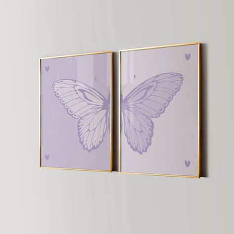 Split Butterfly Print, College Apartment Decor, Retro Y2K Dorm Room Posters, Trendy Wall Art, Purple Coquette Girly Preppy Aesthetic Purple Butterfly Room Ideas, Split Butterfly Wall Art, Purple And White Dorm Room Ideas, Purple Apartment Decor, Purple Aesthetic Room Ideas, Purple Room Decor Ideas, Purple Dorm Room Ideas, Room Decor Lavender, Lavender Room Aesthetic