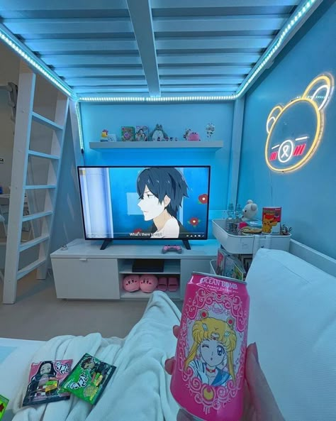 Anime Bedroom Ideas, Otaku Room, Gamer Room Decor, Cute Bedroom Ideas, Anime Decor, Anime Room, Gaming Room Setup, Cute Bedroom Decor, Cute Room Ideas