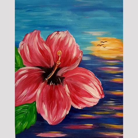 Pink Hibiscus Paint-Night Event Gator's Shack Loxahatchee Shack Restaurant, Cheer Box, Surfboard Painting, Acrylic Painting Inspiration, Flamingo Painting, Pink Hibiscus, Cute Canvas Paintings, Watercolor Pictures, Paint Night