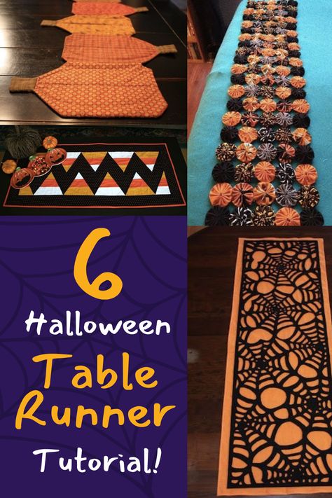 DIY Halloween Table runners are such a fun, simple way to add a holiday accent to your decor. Here are 6 tutorials to get you in the mood for fall. Easy Table Runners, Table Runners Diy Easy, Diy Table Runner, Clothing Sewing Patterns Free, Halloween Table Runner, Fall Sewing Projects, Easy Table, Table Runner Tutorial, Pumpkin Table Runner