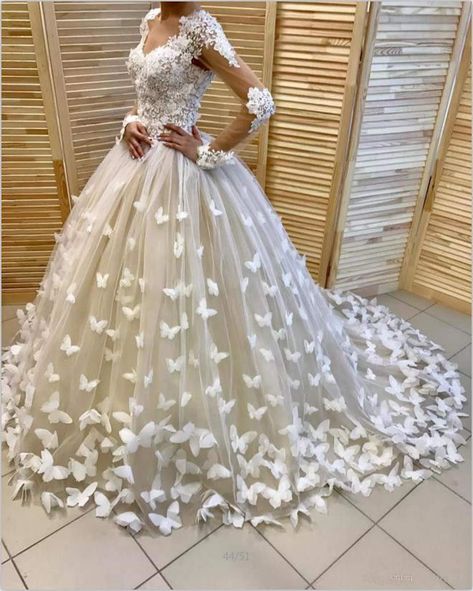 Aries Tuttle 3D Butterfly Lace Puffy Wedding Dress White/Ivory Long Sleeve Bridal Gown Wedding Dresses Amazon, Dubai Wedding Dress, Butterfly Wedding Dress, Grecian Wedding Dress, Long Sleeve Bridal Gown, Dress Amazon, Bridal Ball Gown, Butterfly Wedding, Applique Wedding Dress