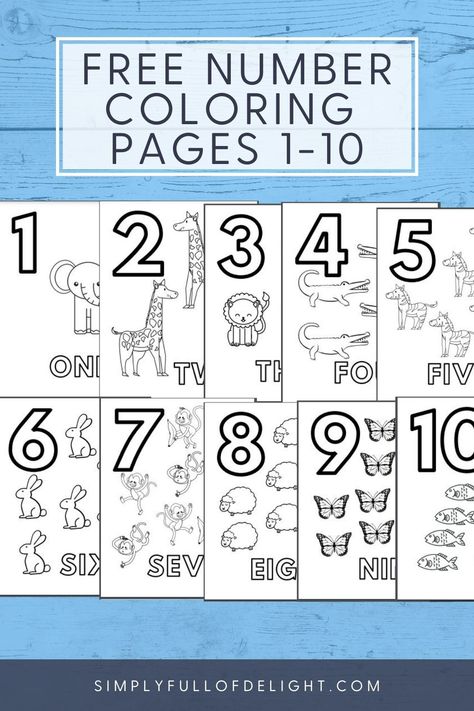 Grab these free Number Coloring pages 1-10 to help your child learn numbers! Perfect for coloring and painting or laminate them for dry erase marker use or play dough mats! Make learning fun and teach numbers with these free coloring pages today Number Coloring Pages, Identifying Letters, Free Printable Numbers, Counting Books, Teaching Numbers, Teaching The Alphabet, Numbers Preschool, Printable Numbers, Free Preschool