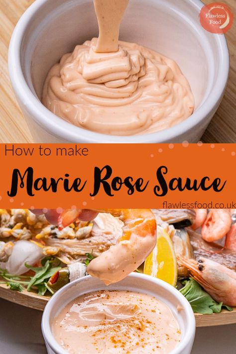 Marie rose sauce, also known as seafood sauce, is most commonly used as the classic prawn cocktail sauce. A mixture of mayonnaise, ketchup, and Worcestershire sauce can be spiced up with a pinch of black pepper or cayenne pepper. The sauce pairs well with all types of seafood, and it can be used as a dip or a topping. Rose Marie Sauce, Prawn Dipping Sauce Recipes, Creamy Cocktail Sauce, Prawn Cocktail Sauce Recipes, Homemade Seafood Sauce, How To Make Seafood Sauce, Marie Rose Sauce Recipe, French Sauce Recipes, Seafood Cocktail Sauce Recipe