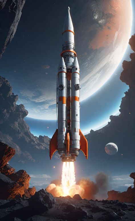 Rocket in space Moses Timeline, Rocket Ship Wallpaper, Rocket Ship Art, Rocket In Space, Spaceship Interior, Aviation Posters, Space Wallpaper, Witchy Wallpaper, Space Rocket