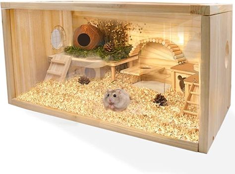 Amazon.com : Rubor Wooden Hamster Cage Mice and Rat Habitat Small Animal Habitat for Rabbits, Guinea Pigs, Chinchillas with Openable Top and Large Acrylic Sheets : Pet Supplies Rat Habitat, Big Hamster Cages, Wooden Hamster Cage, Kandang Hamster, Large Hamster Cages, Bear Hamster, Cage Hamster, Hamster Diy, Animal Habitat