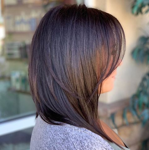 Smooth A-Line Bob A Line Haircut, A Line Bob, Large Curls, Medium Length Hairstyles, Choppy Bob Hairstyles, Long Bob Hairstyles, Medium Hair Cuts, Dark Brown Hair, Shoulder Length Hair