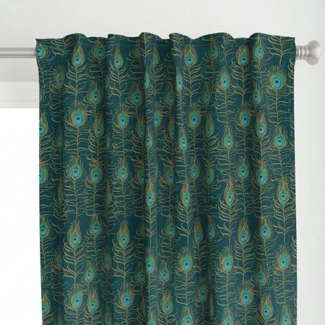 Jewel Tone Art, Peacock Curtains, Art Deco Peacock, Tone Art, Chintz Fabric, Curtains Window, Etsy Fabric, Grasscloth Wallpaper, Curtains Window Treatments