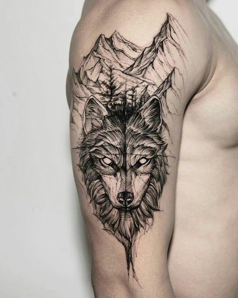 Wolf Face Tattoo, Fenrir Tattoo, Geometric Wolf Tattoo, Wolf Tattoos Men, Wolf Tattoo Sleeve, Wolf Tattoo Design, Парные Тату, Wolf Tattoos, Wolf Tattoo