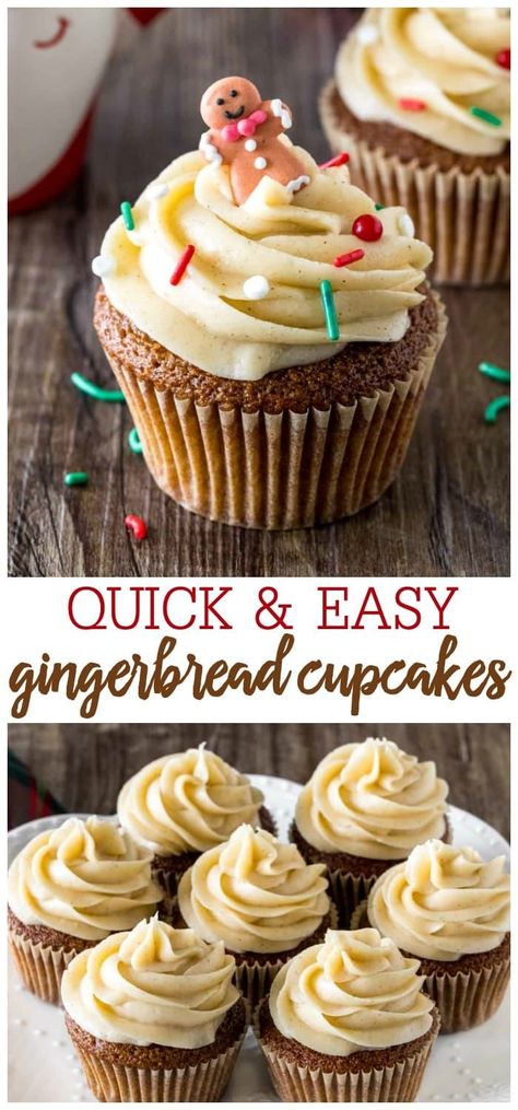 Easy Gingerbread Cupcakes, Gingerbread Cupcakes With Cinnamon Cream, Christmas Cupcake Flavors, Easy Christmas Dessert Recipes, Perfect Cupcake Recipe, Easy Christmas Cupcakes, Christmas Cupcakes Recipes, Recipes Using Cake Mix, Easy Gingerbread