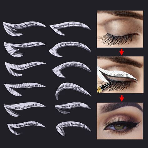 Eyeliner Practice Sheet, Makeup Stencils Templates, Eyeshadow Types, Stencil Eyeliner, Eye Makeup Template, Eyeliner Template, Eyeliner Stencils, Cat Eyeliner Stencil, Makeup Template