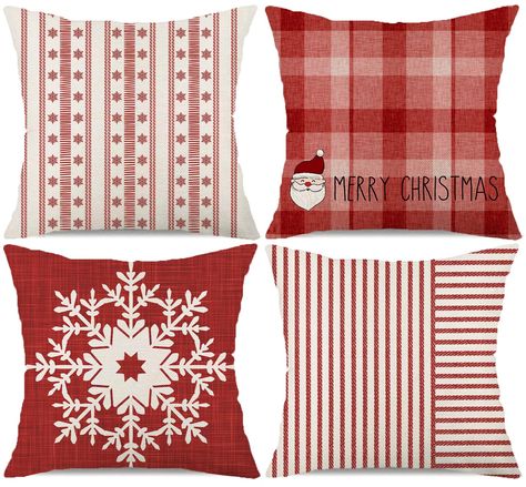 PRICES MAY VARY. Home Decor: Elevate your christmas decorations with pillow covers, both functional and cute, our pillow covers are the best way to quickly upgrade any room. Throw these fun Winter pillow covers on your existing pillows to brighten up your living room and bedroom or even create a themed outdoor space. PACKAGE INCLUDES:4 PCS Christmas Pillow Covers( Not include Insert or filler ),Single sided print. MATERIAL: Made of 100% Polyester linen. Unique Christmas pillowcase are both soft Winter Pillow Covers, Holiday Pillows Covers, Winter Pillows, Bedroom Decor Cozy, Christmas Decorations Living Room, Christmas Decorations Bedroom, Christmas Pillowcases, Christmas Living Rooms, Stripe Throw Pillow