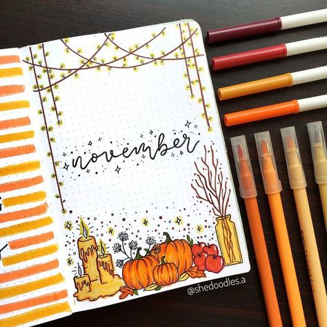 Journal Ideas For November, November Bullet Journal Ideas, November Journal, November Bullet Journal, December Bullet Journal, Bullet Journal Month, Journal Calendar, Bullet Journal 2020, Bullet Journal Ideas Templates