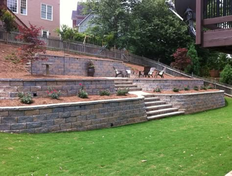 Photos: A look at some stylish options for adding a retaining wall to your home's yard, Feb. 2013. Retaining Wall Hillside, Retaining Wall Ideas Hillside, Terraced Yard, Backyard Retaining Wall, Backyard Hill Landscaping, Backyard Hill, Backyard Retaining Walls, Hill Landscaping, Terraced Garden