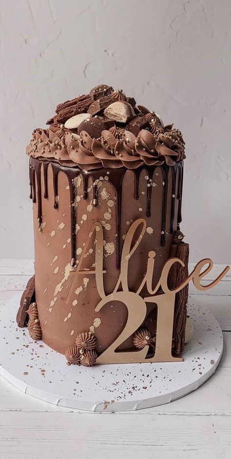 chocolate cake, 21st birthday cake, chocolate birthday cake 21 Birthday Cake Ideas For Her, 21st Birthday Cake Ideas, Best Birthday Cake Designs, Latest Birthday Cake, Chocolate Buttercream Cake, Cake Recipes Uk, Tier Cakes, Chocolate Cake Designs, 21st Cake