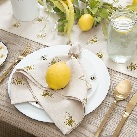 These beautiful bee linen napkins are timeless. #shop #novascotia #bee #linen #timeless #aboveandbeyond Bee Napkins, Sophie Allport, Neutral Background, Halloween Kitchen, How To Clean Iron, Linen Set, Linen Table Runner, Linen Napkins, Dinner Parties