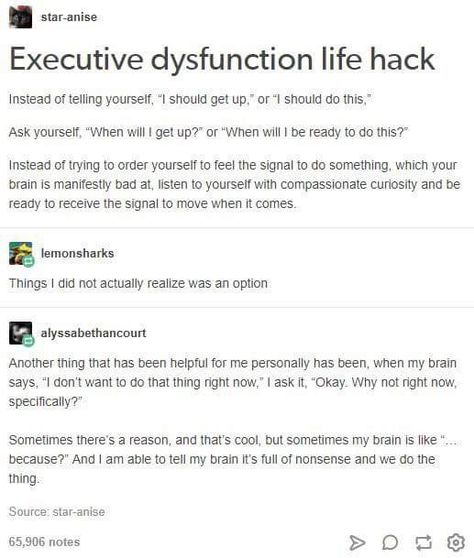 Executive dysfunction life jack Executive Dysfunction, Info Board, Life Hack, Mental And Emotional Health, New Energy, Health Awareness, Useful Life Hacks, Life Advice, Mental Health Awareness