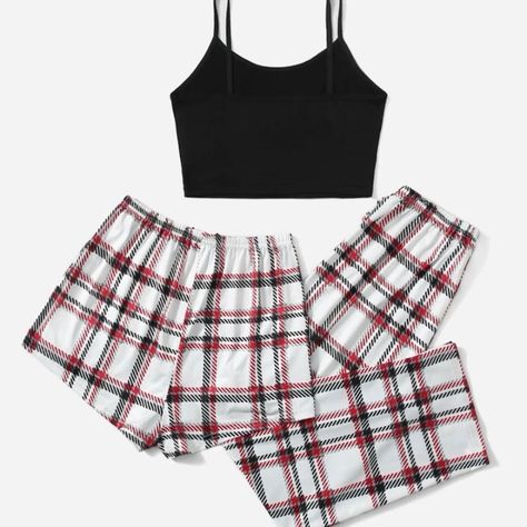 New Pajama 3pcs Set That Was Never Worn! Size - Small (4) Condition - Never Worn Color - Two Plaid Bottoms And One Black Cami Top Sleepwear Women Pajamas, Cute Pjs, Cute Sleepwear, Cute Pajama Sets, Cute Dress Outfits, Trendy Outfits For Teens, Cute Pajamas, Plaid Bow, Cute Preppy Outfits