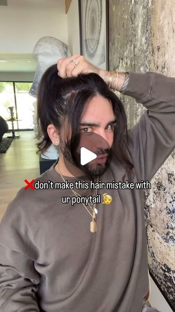 Matt Newman on Instagram: "@breakfastatbetsys taught me this and my life has never been the same 👱‍♀️ #hairtutorial #ponytail #highponytail #hairties #hairoftheday 👱‍♀️ do u like ur ponytails high ?!" Curtain Bags In A Ponytail, Ponytail With Loose Strands, Bangs With High Ponytail, High Pony Medium Length Hair, Cute Hair Ponytails, High Ponytail With Headband, Ponytail Pieces Haircut, High Pony With Middle Part, Ponytail With Part In The Middle