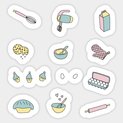 Cooking Scrapbook, Bakery Tools, Hand Drawn Doodles, Tools Kitchen, Food Stickers, Cute Kitchen, Journal Template, Cooking Tools, Sticker Art