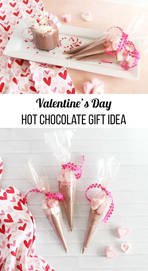 Valentine Hot Chocolate Gift Idea. Grab some hot chocolate, sprinkles, and heart marshmallows to make a sweet gift for Valentine's Day. Hot Chocolate Valentine For Kids, Valentine 2024, Heart Marshmallows, Valentines Treats, Chocolate Dipped Marshmallows, Fun Valentines Day Ideas, Hot Cocoa Gift, Hot Chocolate Gifts, Hot Chocolate Gift