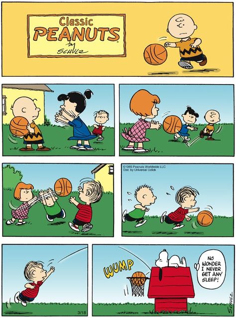 Peanuts cartoon Basketball Comic, Brown Classroom, Charlie Brown Classroom, Basketball Treats, Basketball Signs, Sarah Marie, I Love Basketball, Peanuts Comic Strip, Peanuts Cartoon