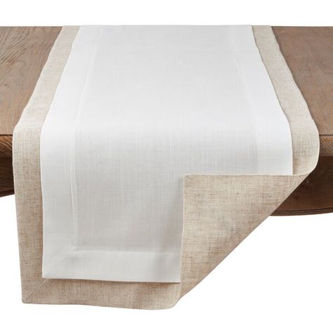 Alcott Hill® Pennock Thick Border Table Runner & Reviews | Wayfair White Table Runner, Burlap Table Runners, Tablecloth Fabric, Layered Design, Dining Sets, Rustic Table, Elegant Dining, Linen Table Runner, Round Tablecloth